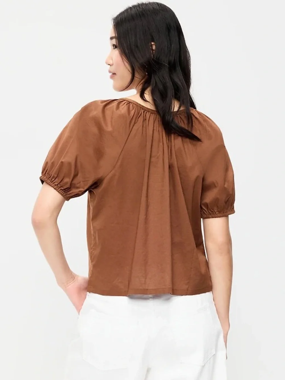 Old Navy Brown Puff-Sleeve Button Front Blouse size Large